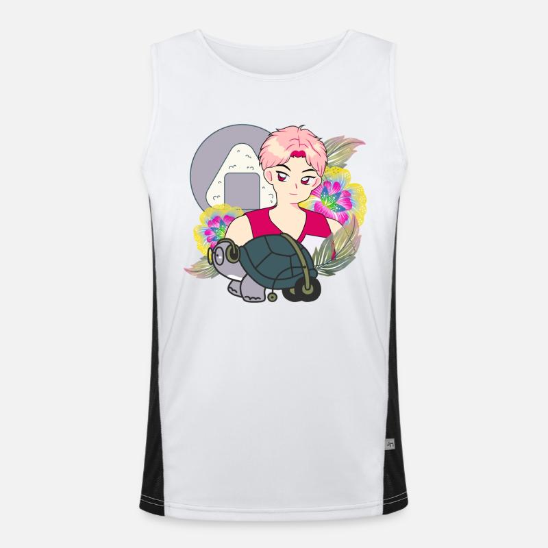 Anime Boy and Turtle with Walker Art Men's Functional Contrast Tank Top 