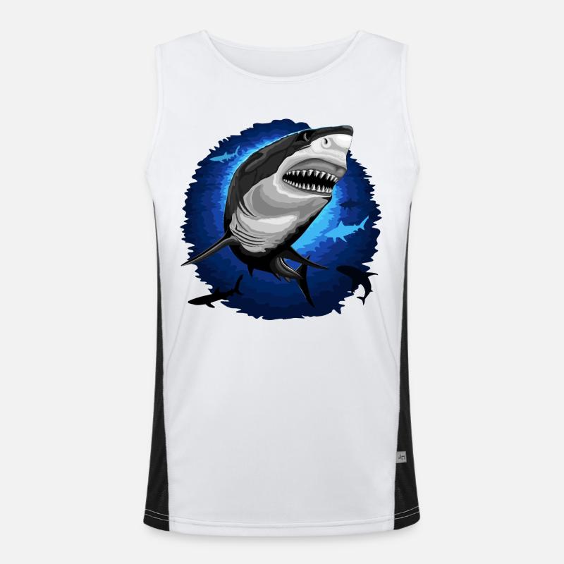 Shark Attack jaws on Deep Blue Ocean Men's Functional Contrast Tank Top 