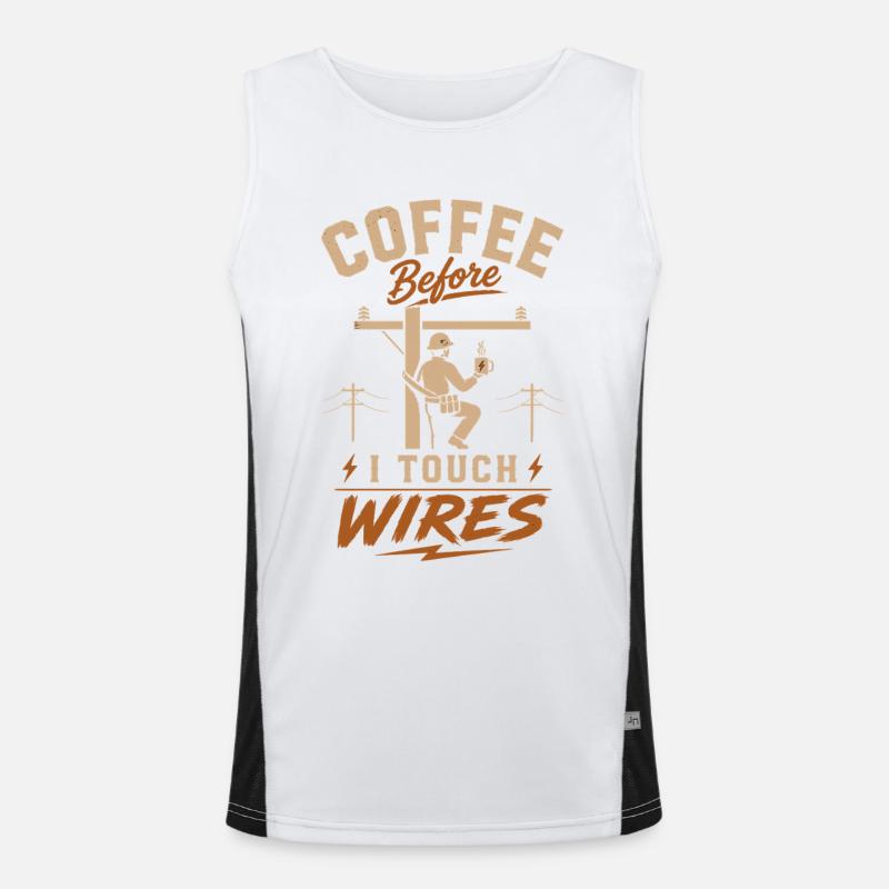 Coffee Before I Touch Cables - Men's Functional Contrast Tank Top - white/black