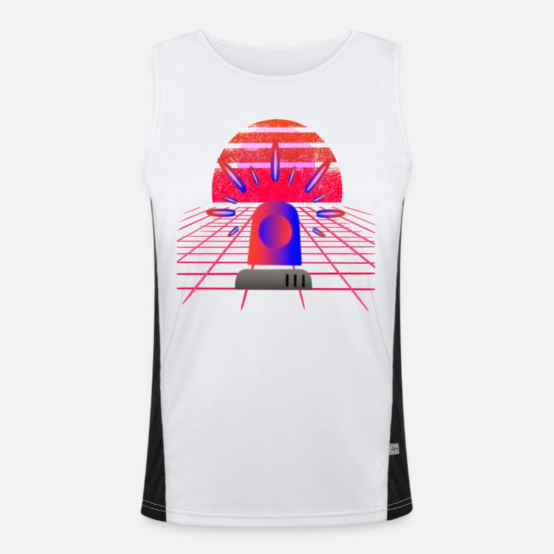 Retro Synthwave Sirene Blaulicht Neon Funktionelles Kontrast-Tank Top für Männer 