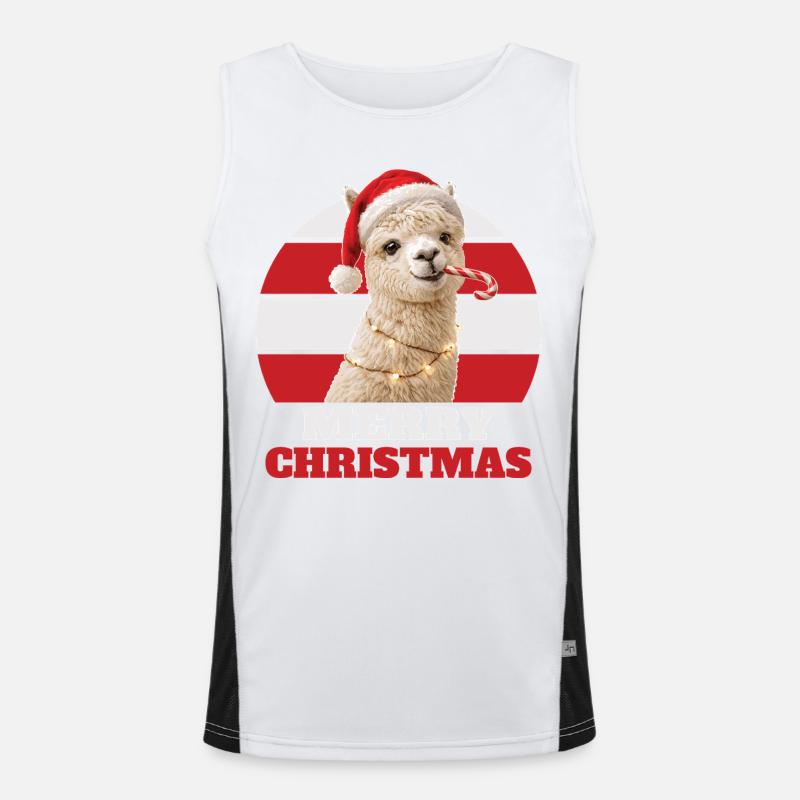Alpaca with candy cane Men's Functional Contrast Tank Top 