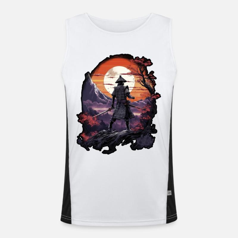 Chinese Warrior emerging from sunset, vector Men's Functional Contrast Tank Top 