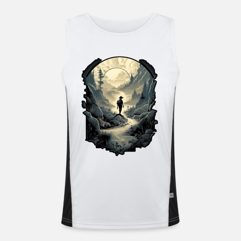 Wilderness Explorer, Man silhouette on forest Men's Functional Contrast Tank Top 