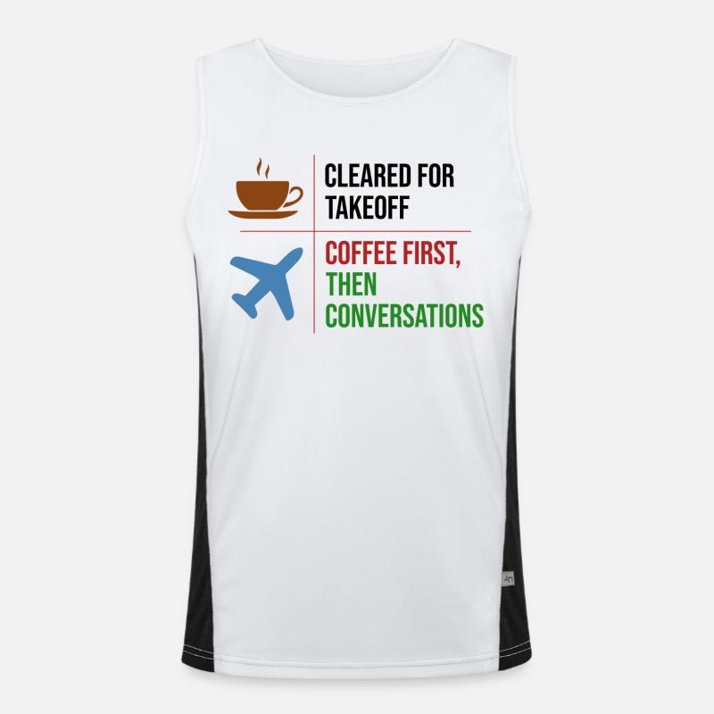 Fluglotse Kaffee ATC Luftfahrt Humor Funktionelles Kontrast-Tank Top für Männer 