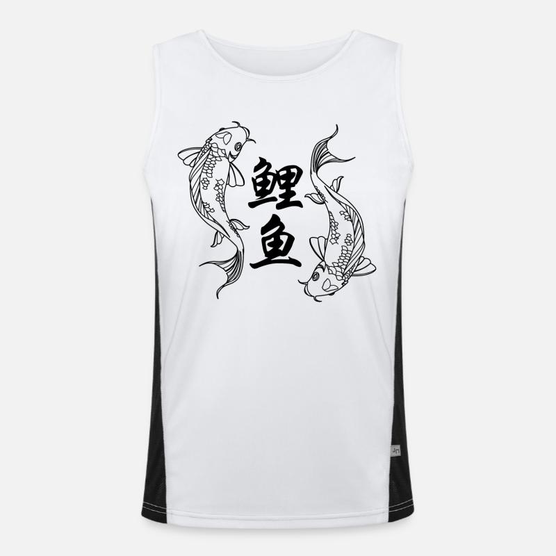 Logo noir de 2 Carpes Koi & Caractères Chinois 鲤鱼 Débardeur respirant contrasté Homme 