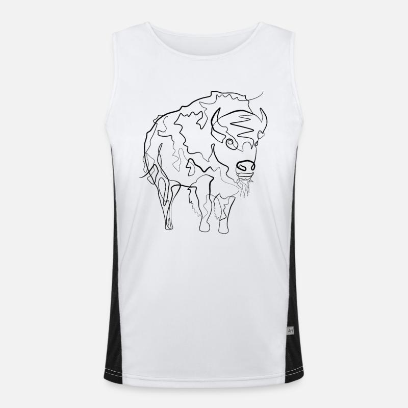 Büffel Bison - one line drawing Funktionelles Kontrast-Tank Top für Männer 