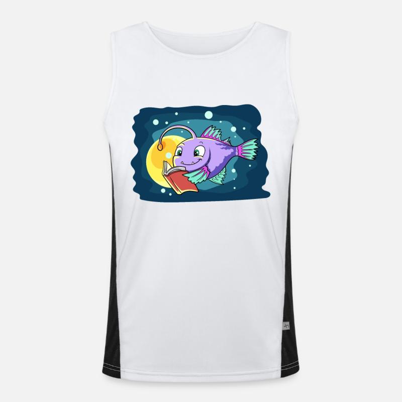 Lantern Fish Reads a Book Men's Functional Contrast Tank Top 