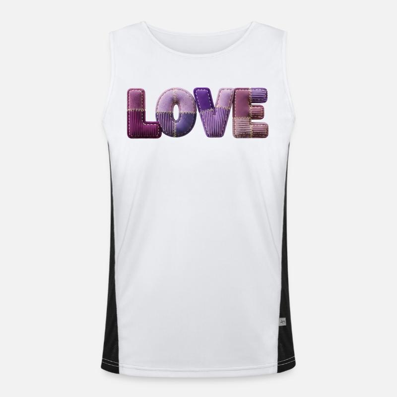 Love Schriftzug Patchwork 3D Stoff Look Funktionelles Kontrast-Tank Top für Männer 