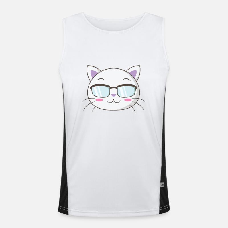 Nerd cat with nerd glasses - Men's Functional Contrast Tank Top  - white/black