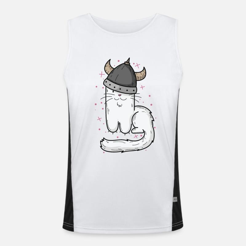 Katze mit Wikinger Helm und Krallen Funktionelles Kontrast-Tank Top für Männer 