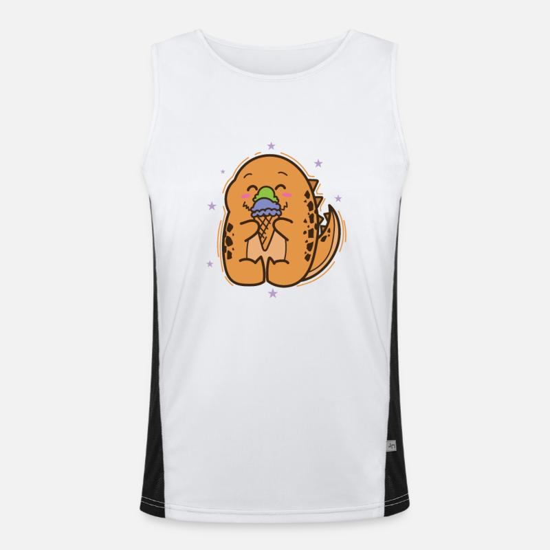 kleiner Dino isst Eis Dinosaurier Zeitalter Funktionelles Kontrast-Tank Top für Männer 