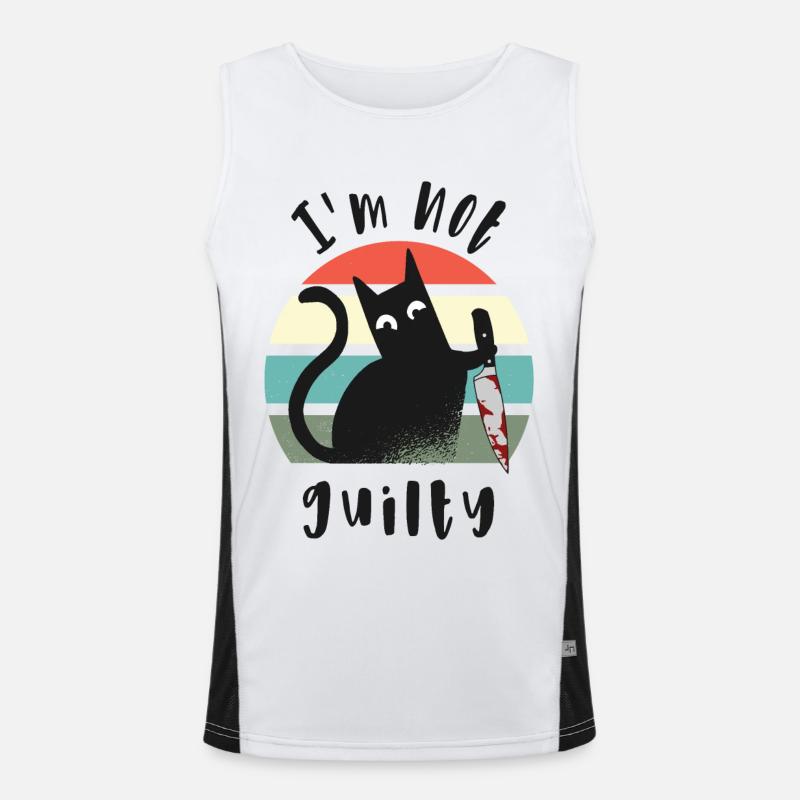 Ich bin unschuldig, Katze mit Messer Funktionelles Kontrast-Tank Top für Männer 