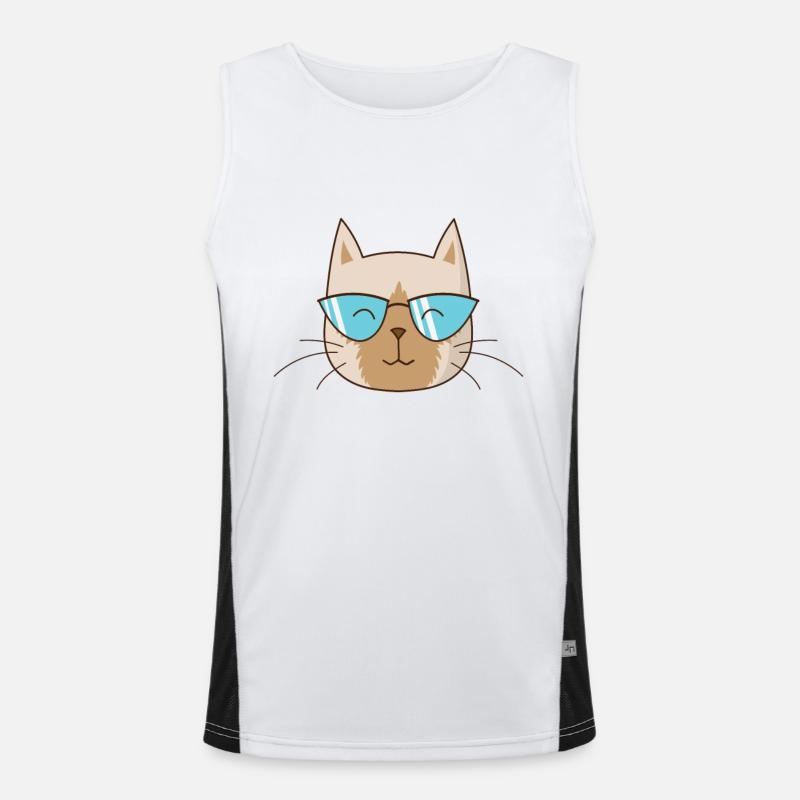 Siamese Cat with Sunglasses Pet - Men's Functional Contrast Tank Top  - white/black