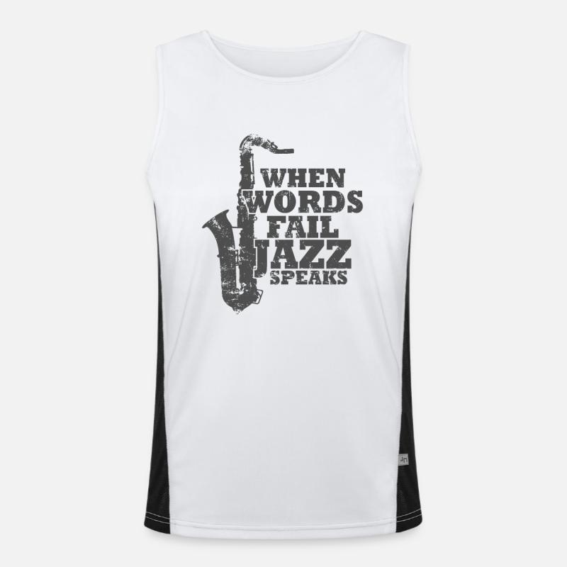 When Words fail Jazz Speaks Saxophon Funktionelles Kontrast-Tank Top für Männer 