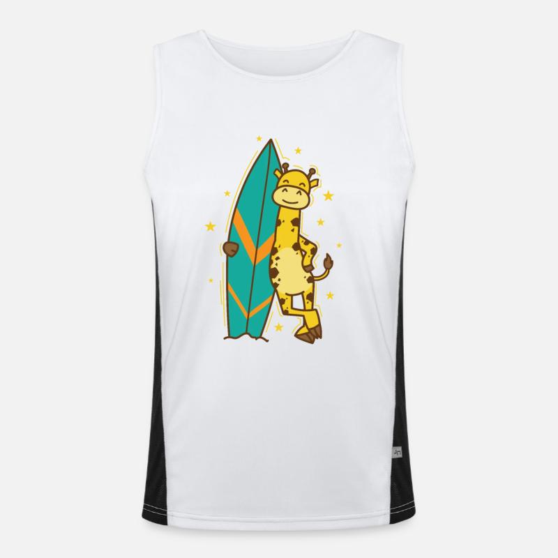 Giraffe mit einem Surfbrett Zoo Savanne Funktionelles Kontrast-Tank Top für Männer 