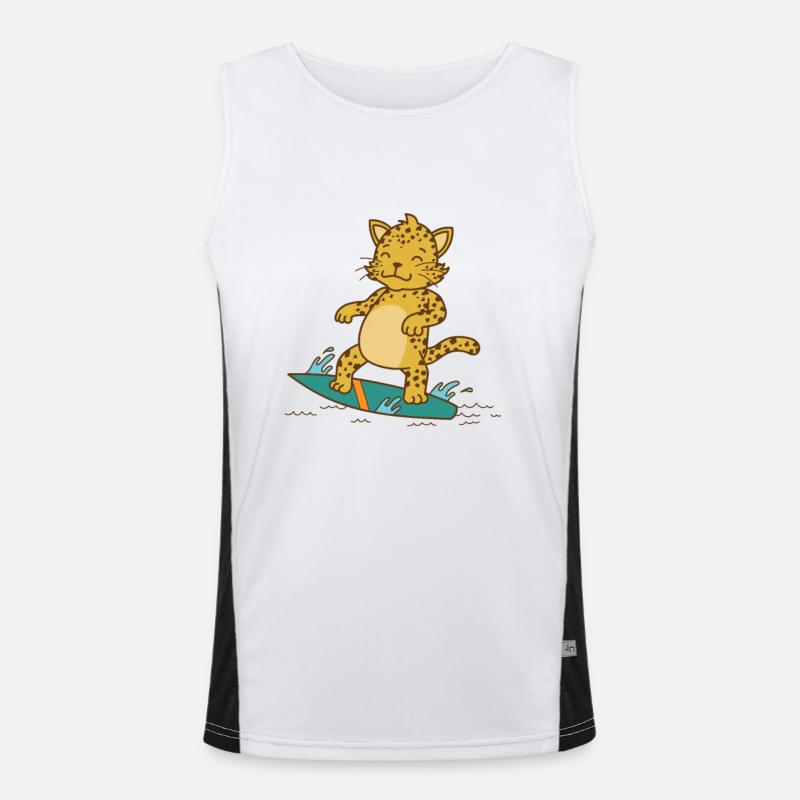 Leopard on the surfboard Big cat Predator Men's Functional Contrast Tank Top 