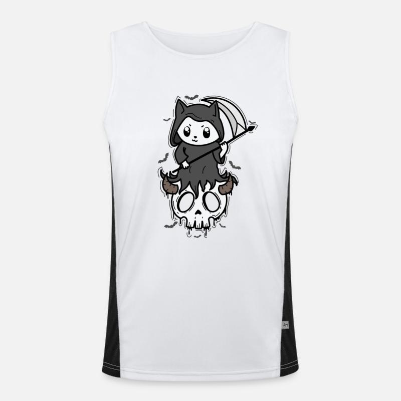 Cat with Scythe Creepy Gothic Style Men's Functional Contrast Tank Top 