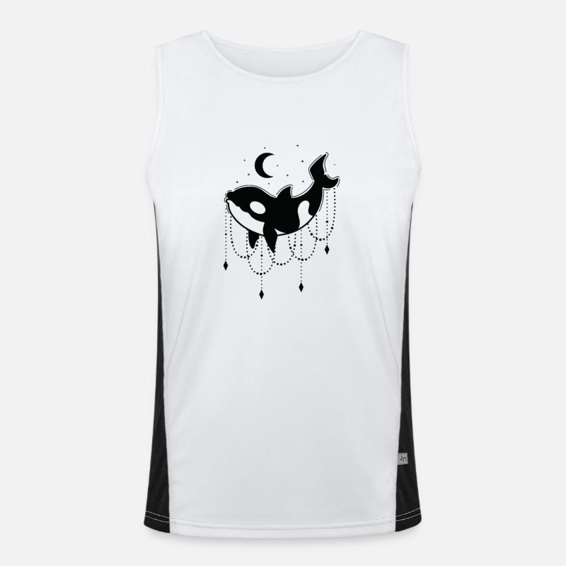 Orca mit Ketten vor Mond Funktionelles Kontrast-Tank Top für Männer 