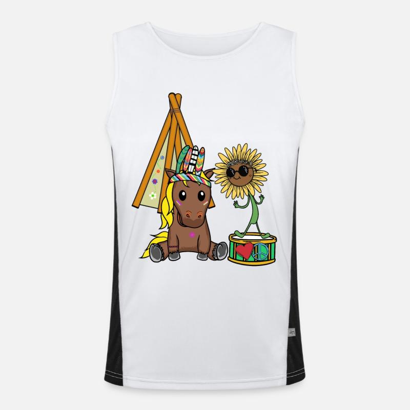 Hippie Pferd Tipi Sonnenblume Pferde Trommel Peace Funktionelles Kontrast-Tank Top für Männer 