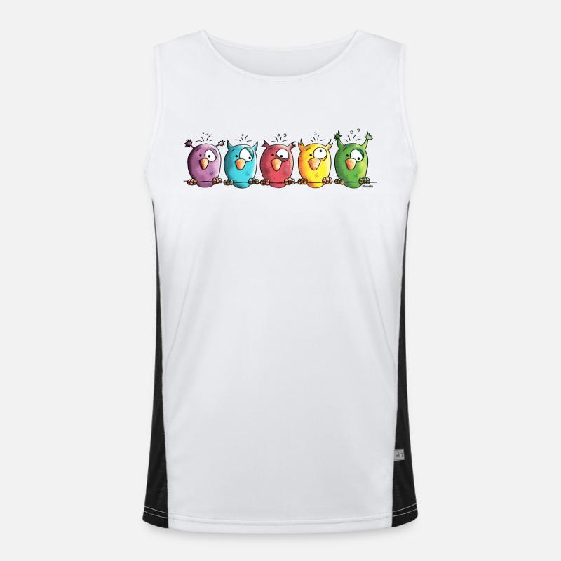 Funny Owls - Eule - Vogel Funktionelles Kontrast-Tank Top für Männer 