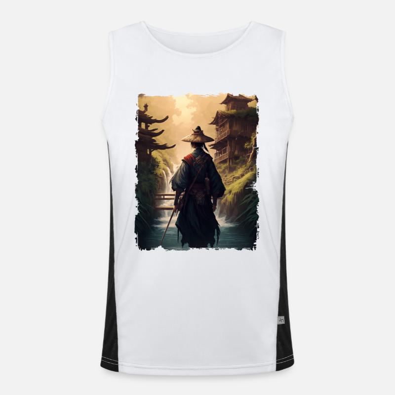 Samurai Japanese Temple Waterfall - Men's Functional Contrast Tank Top  - white/black