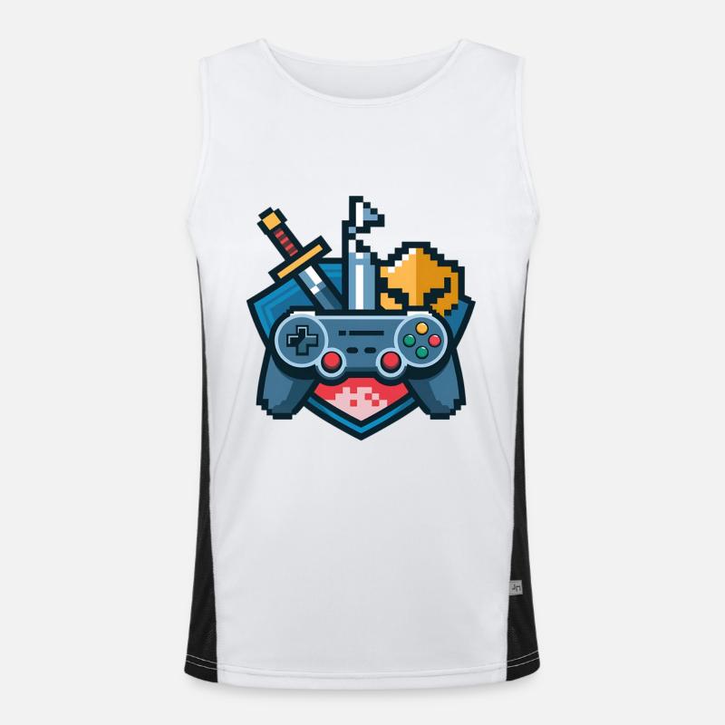 Gaming Logo – Pixel Art Controller und Schwert Funktionelles Kontrast-Tank Top für Männer 