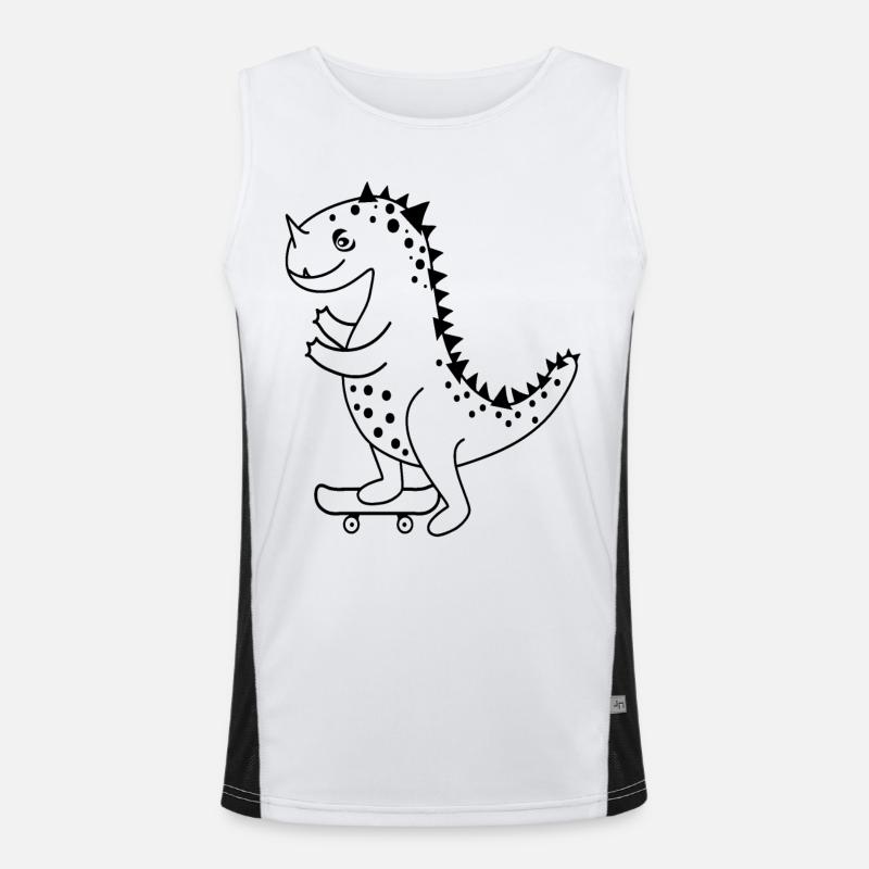 Satisfied comic dinosaur with skateboard. Men's Functional Contrast Tank Top 
