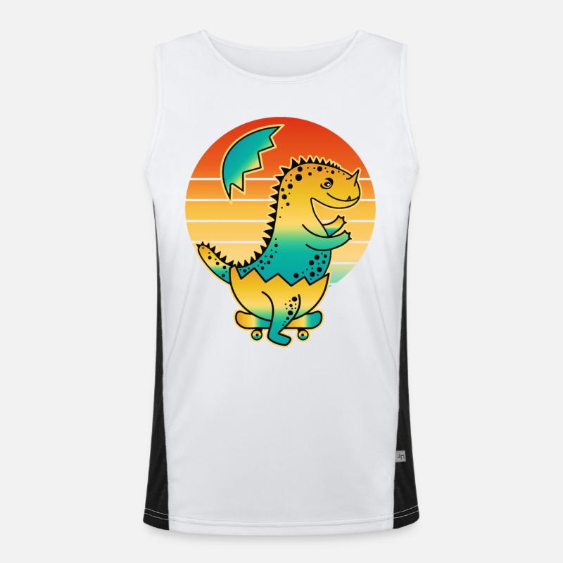 Dinosaurier mit erstem Zahn auf Skateboard. Funktionelles Kontrast-Tank Top für Männer 