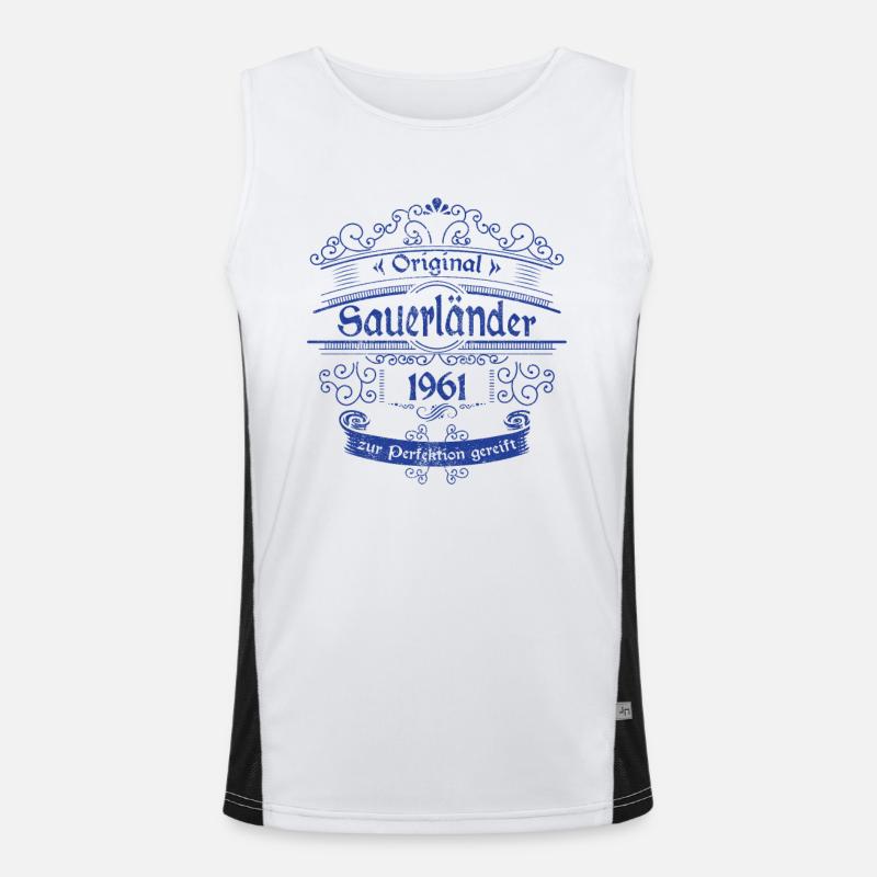 1961 Geburtstag Sauerländer Original Whiskey blau Funktionelles Kontrast-Tank Top für Männer 