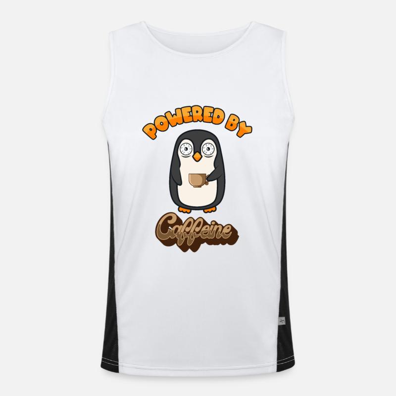 Powered by Caffeine Kaiserpinguin Seevogel Pinguin Funktionelles Kontrast-Tank Top für Männer 