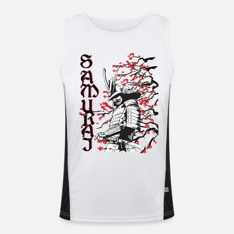 Samurai mit Kirschblüten Funktionelles Kontrast-Tank Top für Männer 