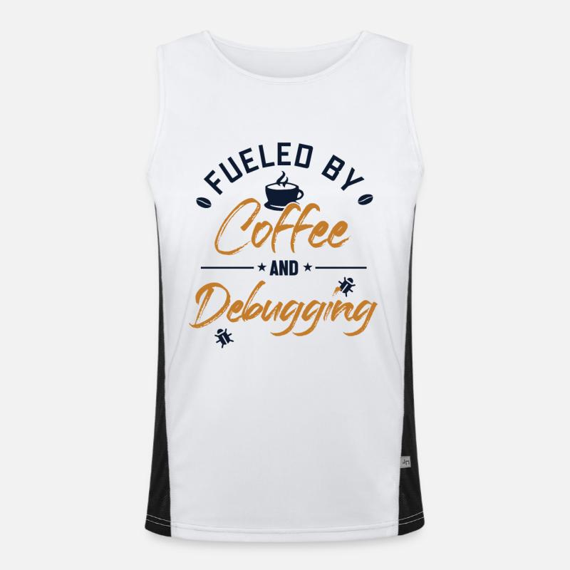 Fueled by Coffee and Debugging Developer Coder Funktionelles Kontrast-Tank Top für Männer 
