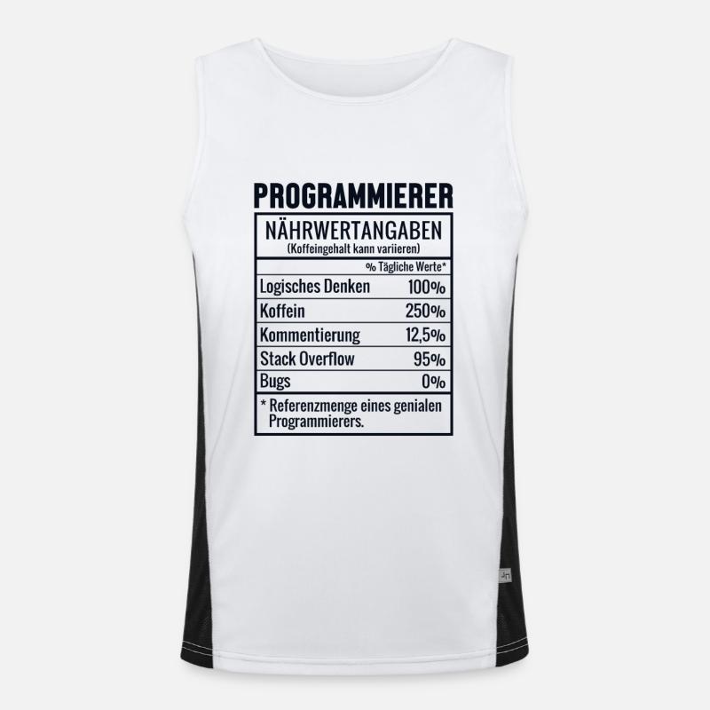 Programmierer Nährwertangaben Developer Coder - Funktionelles Kontrast-Tank Top für Männer  - Weiß/Schwarz