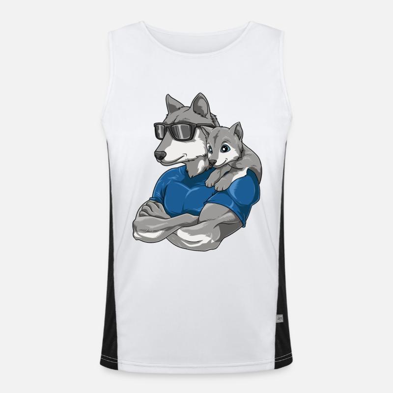 Starker Wolf mit Wolfs Kind für einen Wolf Funktionelles Kontrast-Tank Top für Männer 