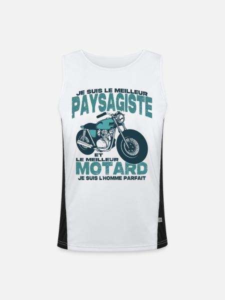 Le meilleur motard et le meilleur paysagiste - Débardeur respirant contrasté Homme  - blanc/noir - Devant