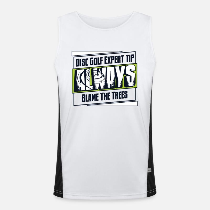 Disc Golf Expert Tip Always Blame The Trees Funktionelles Kontrast-Tank Top für Männer 