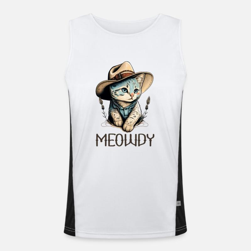 Meowdy Katze Howdy Meme Western Cowboy Kätzchen Funktionelles Kontrast-Tank Top für Männer 