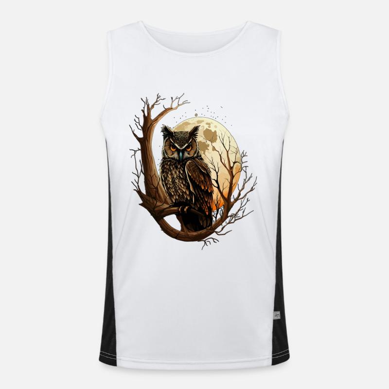 Owl Vollmond Eule im Wald Nachteule Funktionelles Kontrast-Tank Top für Männer 
