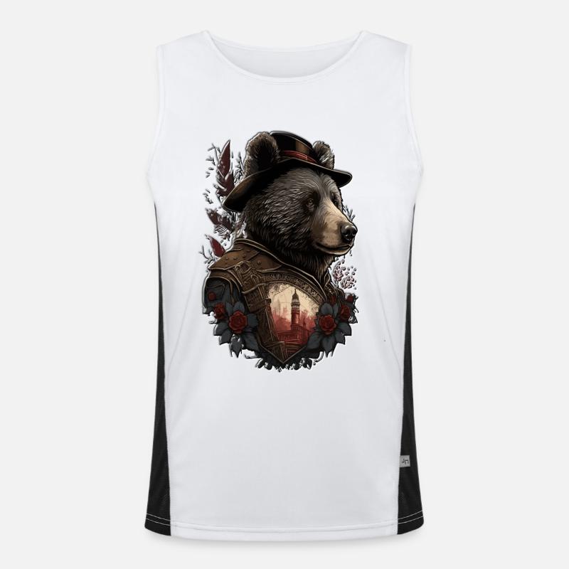 Mysterious Bear Bear with Hat Rose Feather Men's Functional Contrast Tank Top 