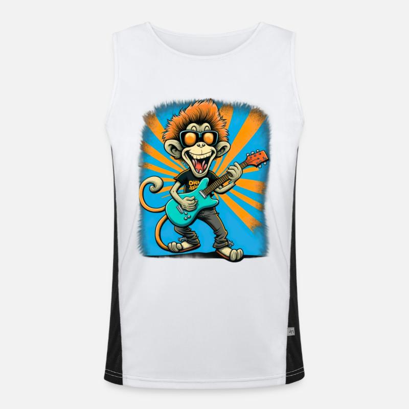 Affe Schimpanse spielt Acousitc Rock Gitarre Funktionelles Kontrast-Tank Top für Männer 