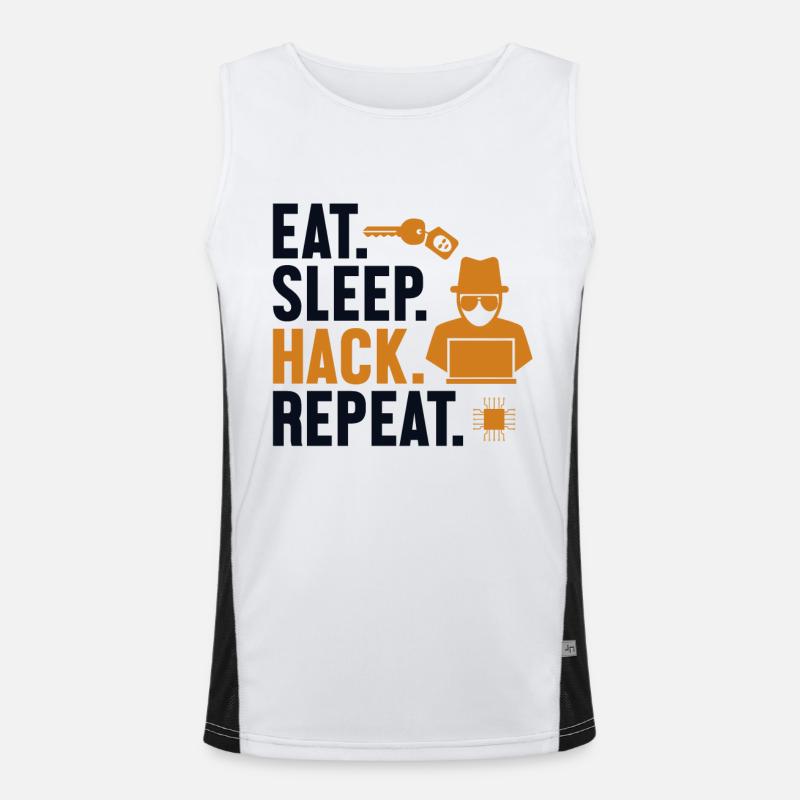 Eat Sleep Hack Repeat Social Engineering Phishing Men's Functional Contrast Tank Top 