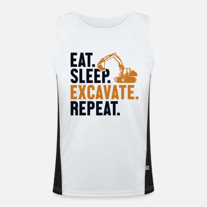 Eat Sleep Excavate Repeat Duty cycle crawler crane Excavator Men's Functional Contrast Tank Top 