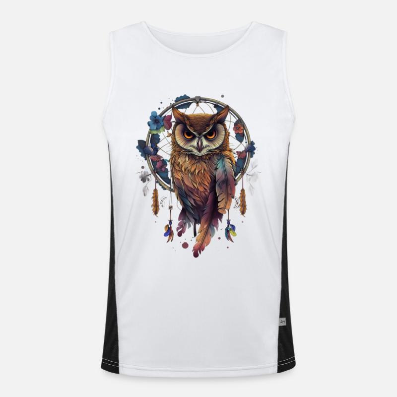 Eule Traumfänger Vogel Federn Funktionelles Kontrast-Tank Top für Männer 