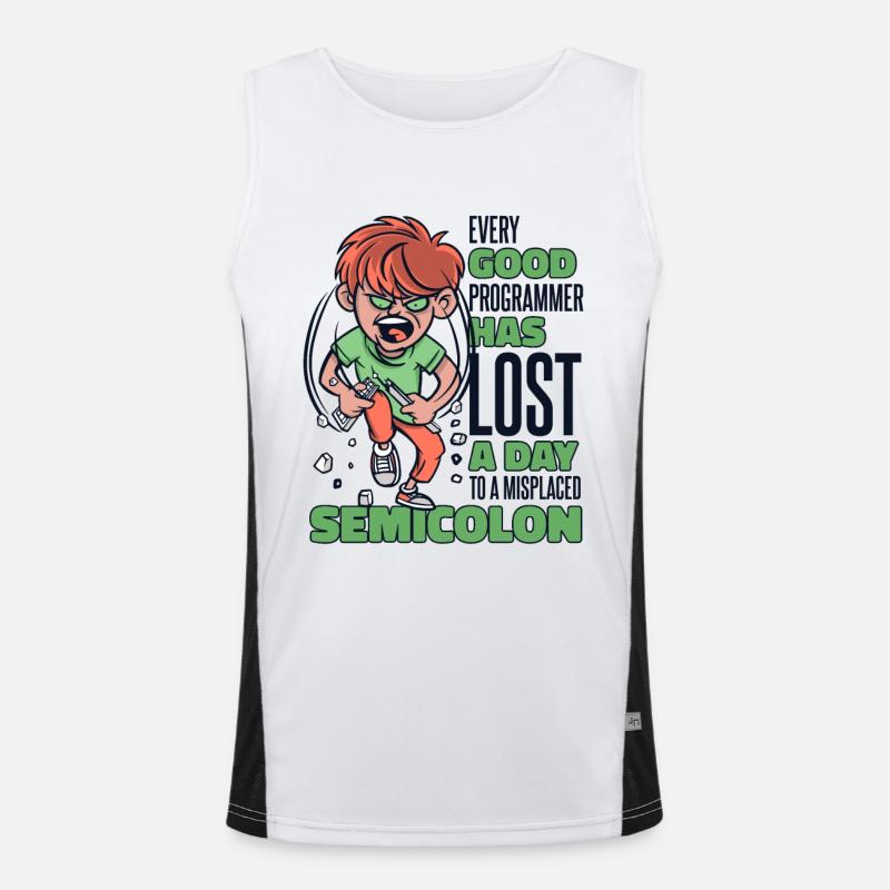 Has Lost A Day To A Misplaced Semicolon Coder Men's Functional Contrast Tank Top 