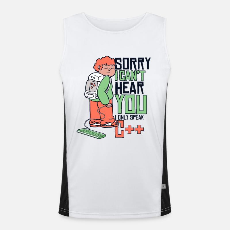 Can't Hear You Only Speak C++ Developer Coder Funktionelles Kontrast-Tank Top für Männer 