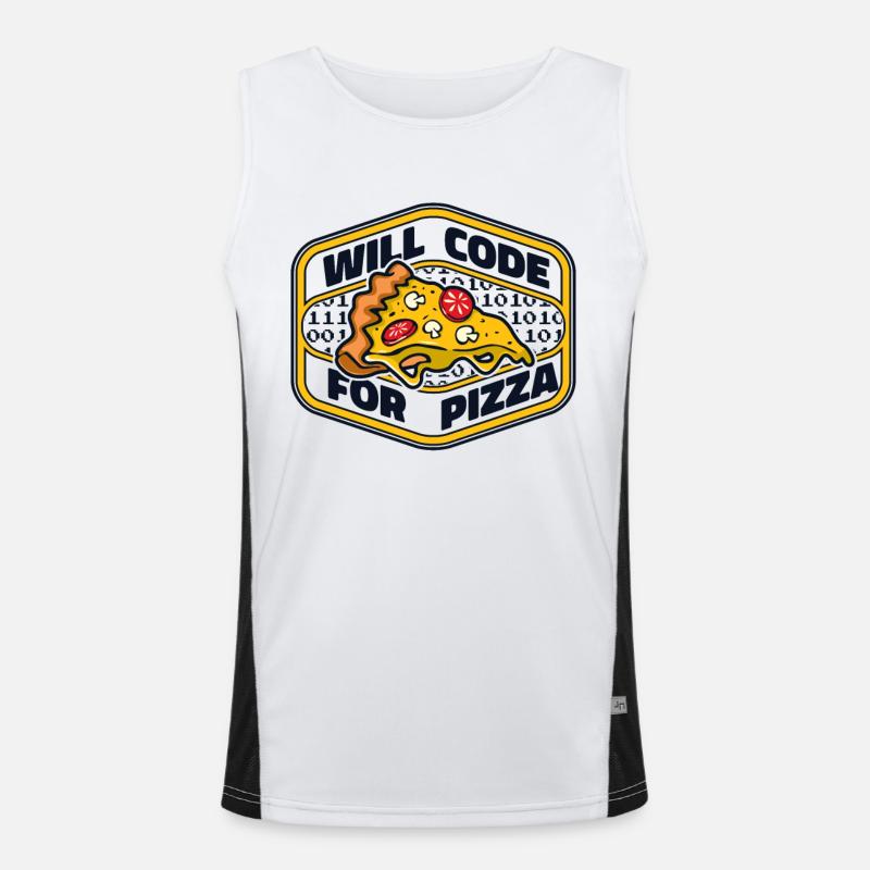 Will Code For Pizza Developer Coder Programmierer Funktionelles Kontrast-Tank Top für Männer 