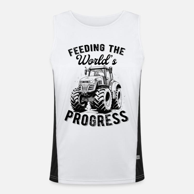 Feeding World's Progress Tractor Farmer Gift Men's Functional Contrast Tank Top 