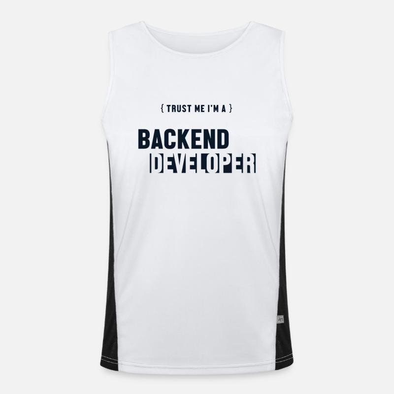 Trust Me I'm Backend Developer Developer Coder Funktionelles Kontrast-Tank Top für Männer 