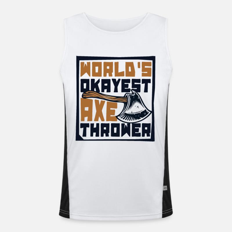 World's Okayest Axe Thrower Axe Throwing Game Axe Men's Functional Contrast Tank Top 