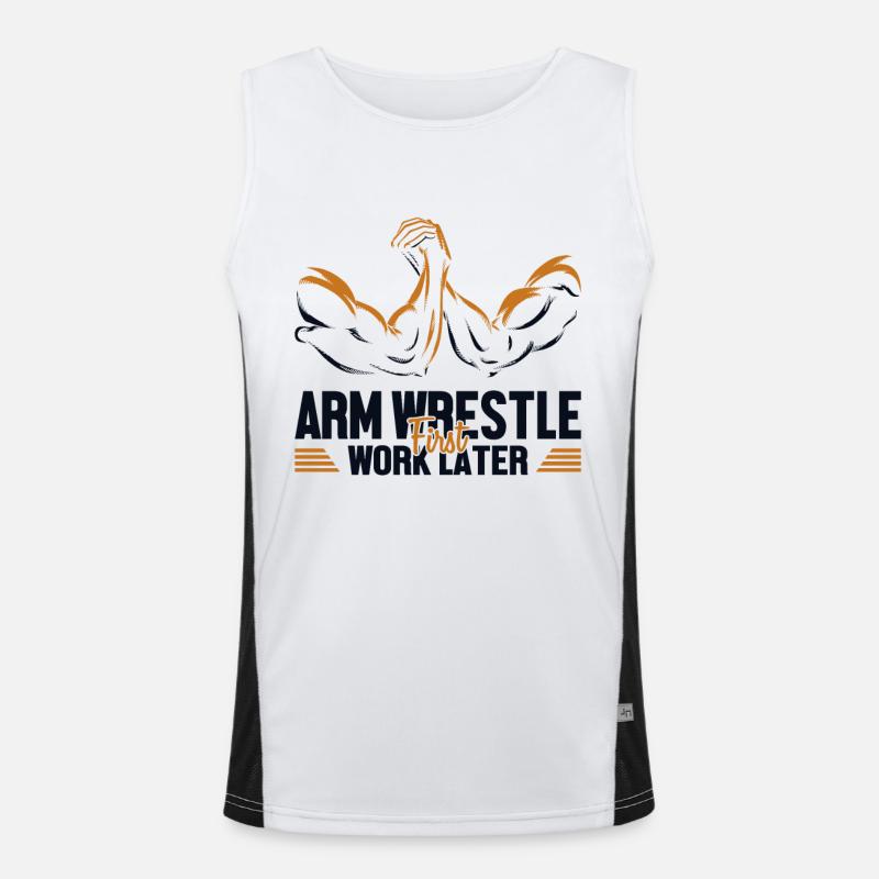 Arm Wrestling First Work Later Exercise Arm Funktionelles Kontrast-Tank Top für Männer 